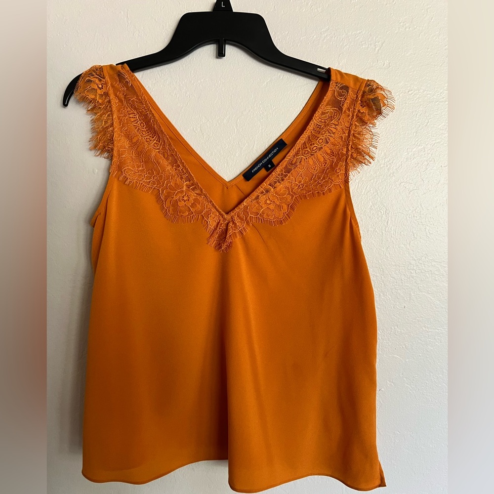 Orange Lace Trim Sleeveless Top